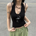 Color-Black-Sexy Personality Single Eye Printing Base Halterneck Vest Knitted Skinny Short Slim Fit Top-Fancey Boutique