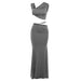 Women Spring Clothing Sloping Shoulder Backless Vest Solid Color Elegant Slim Fit Skirt Set-Gray-Fancey Boutique