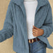 Color-Haze Blue-Women Clothing Autumn Winter Sunken Stripe Velvet Collared Short Coat Outerwear-Fancey Boutique