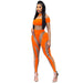 Color-Orange-Sexy Nightclub Skinny Mesh Sheer Long Sleeve Trousers Jumpsuit Women Clothing-Fancey Boutique