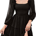 Color-Black-Women Clothing Dress Square Collar Slimming Slimming Tiered Dress-Fancey Boutique