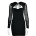 Color-Black-Summer Hollow Out Cutout Low Cut Dress Women Sexy Sexy Sheer Long Sleeve Skinny Hip Dress-Fancey Boutique