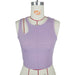 Summer Women Ribbed Bare Cropped Slim Fit Top Hollow Out Cutout Design Sleeveless round Neck Vest-Purple-Fancey Boutique