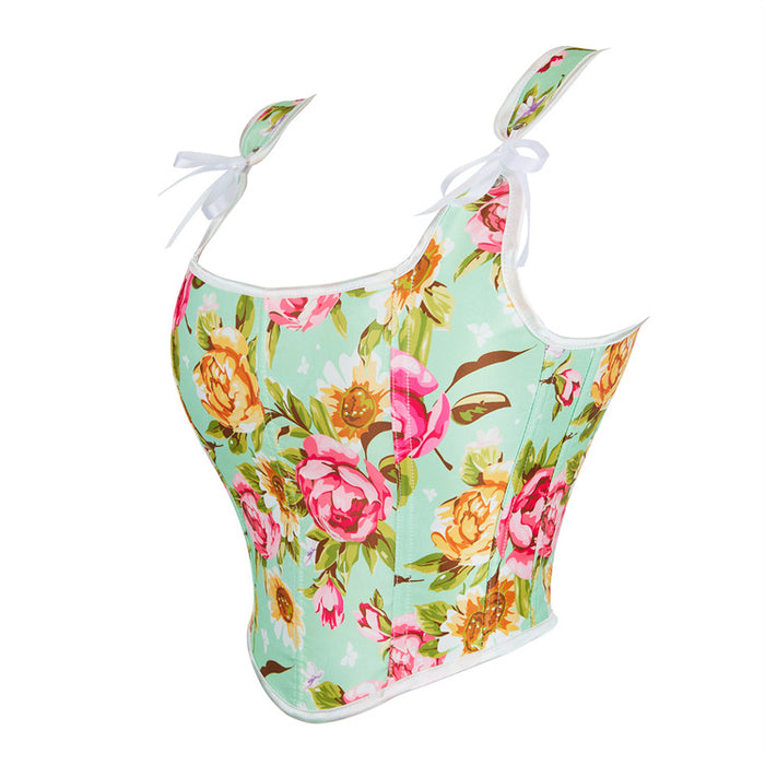 Green Floral Pattern Double Shoulder Strap Adjustable Women Tube Top Chest Support Court Body Shaping Top-Fancey Boutique