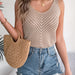 Real Shot Summer Solid Color V neck Hollow Out Cutout Sleeveless Sweater Holiday Vest Women Clothing-Tank Top-Khaki-Fancey Boutique