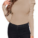 Color-Khaki-Women Warm T shirt Solid Color round Neck Bubble Long Sleeve Slim Fit Top-Fancey Boutique