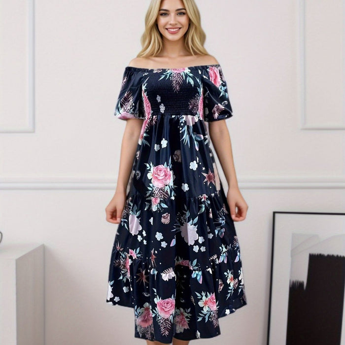 Spring Summer Women Dress off Shoulder Floral off Shoulder Long-Fancey Boutique