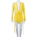 Color-Yellow-Women Clothing Summer Solid Color Swing Collar Open Chest Cropped Mesh Transparent Drawstring Suit-Fancey Boutique