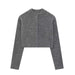 Color-Gray-Fall Women Clothing Decorated Row Button Knitted Cardigan Sweater Short Coat-Fancey Boutique