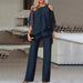Women Clothing Solid Color Loose Casual Dolman Sleeve Irregular Asymmetric Suit-Navy Blue-Fancey Boutique