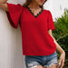 Color-Red-Summer V neck Stitching Eyelash Lace Ruffle Sleeve Loose Solid Color Top for Women-Fancey Boutique