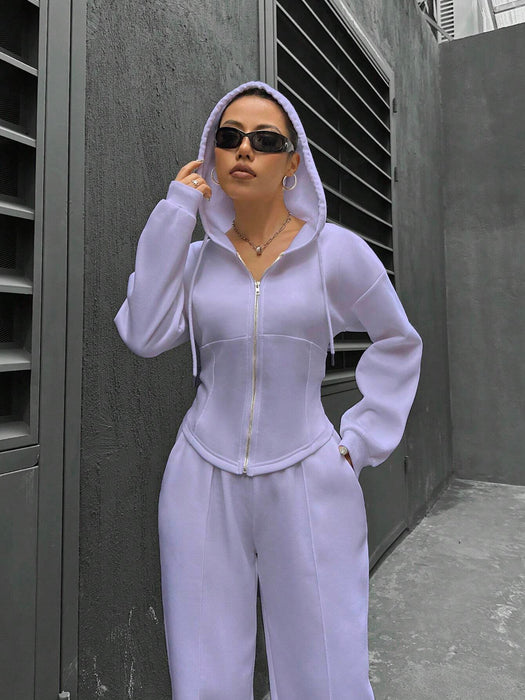 Spring Autumn Two Piece Set Trendy Hooded Cardigan Slim Fit Casual Women-Lavender Purple-Fancey Boutique