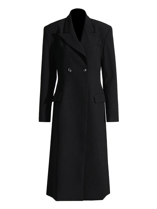 Color-Black-Design Solid Color Windbreaker Autumn Polo Collar Waist Slimming Solid Color Long Blazer-Fancey Boutique