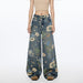 Women Same High Street Floral Wide Leg Jeans Printed Loose Fitting Nine One Mouth Two Leg Mop Pants-Fancey Boutique