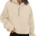 Color-Ivory-Women Clothing Half Zipper Hooded Sweatshirt Loose Short Velvet Sweater-Fancey Boutique