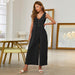Color-Black-Summer V neck Casual Wide Leg Solid Color Long Jumpsuit-Fancey Boutique