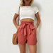 Color-Rosewood Color-Summer Red Shorts Tied High Waist Home Casual Pants-Fancey Boutique