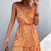 Spring Summer V-neck Lace-up Ruffled Floral Strap Dress-Fancey Boutique