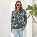 Color-Blue Butterfly with Gray Background-Butterfly Animal Brocade Sweater Women Loose Autumn Winter Long Sleeve Knitwear Sweater-Fancey Boutique