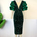 Color-blackish green-Christmas Sexy V neck Oversleeves Dress High Waist V Back Party Sequin Formal Dress-Fancey Boutique