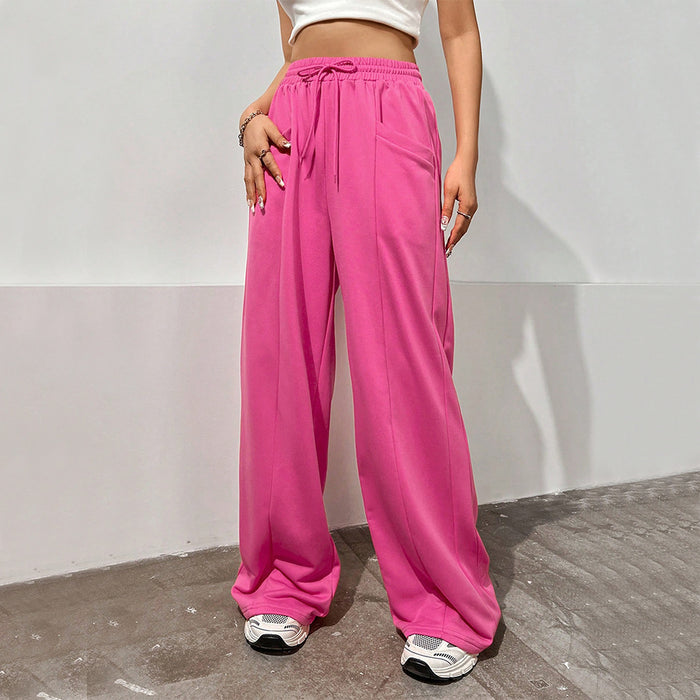 Sports Pants Women Loose Slimming Mop Straight Casual Trousers High Waist Wide Leg Pants Draping Sweatpants-Coral Red-Fancey Boutique