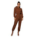 Color-Coffee-Autumn Winter Slim Fit Long Sleeve Solid Color Hooded Half Open Collar Urban Casual Women Jumpsuit-Fancey Boutique