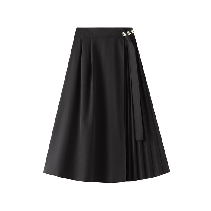 Color-Black-Irregular Asymmetric Maxi Dress Skirt Autumn Winter Women Autumn French High Waist A line Pleated Skirt Mid Length-Fancey Boutique