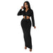 Color-Black-Hooded Cropped Top Sexy High Waist One Step Skirt Two Piece Set-Fancey Boutique