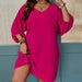 Color-Coral Red-plus Size Women Clothes Autumn Winter Loose Casual Long Sleeves Solid Color Dress-Fancey Boutique