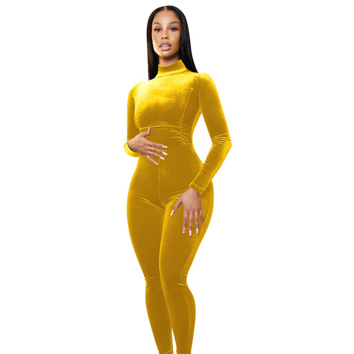 Women Clothing Sexy Tight Velvet Jumpsuit Women Clothing-Yellow-Fancey Boutique