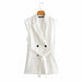 Vest Women Clothing Autumn French Double Breasted Belt Vest-White-Fancey Boutique