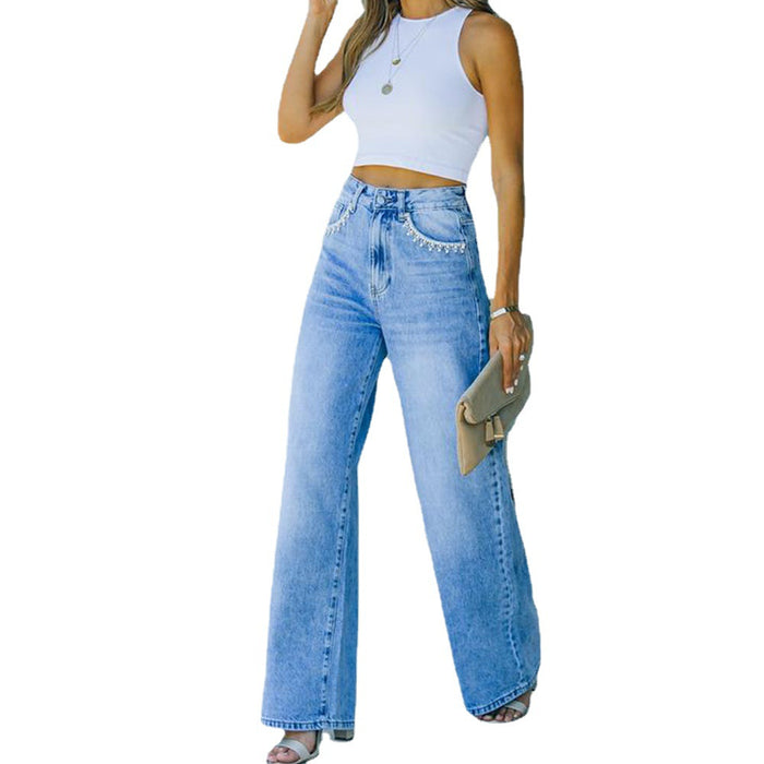 Petal Pocket Casual Wish Loose Washed-out Denim Pants for Women-Fancey Boutique