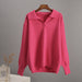 Autumn Winter Polo Collar Knitted Women Sweater Women-Rose Red Top-Fancey Boutique