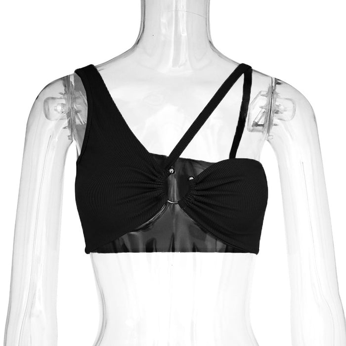 Color-Black-Strap Short Top Sexy Vest Women Hollow Out Cutout Clothes-Fancey Boutique