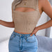 Color-Khaki-Spring Summer Sexy Hollow Out Cutout Sleeveless Tight Top Cropped Knitted Sweater Women-Fancey Boutique