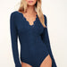 Color-Dark Blue-Women Striped Sexy V neck Lace Edge Long Sleeve Autumn Wear One Piece T Back Base-Fancey Boutique