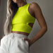 Color-fluorescent green-Women Clothing Basic Vest Women Clothing Slim Short Hollow Out Cutout Vest for Women-Fancey Boutique