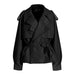 Color-Black-French Coat Autumn Simple Handsome Workwear Loose Large Profile Double Breasted Short Lace up Waist Trimming Trench Coat Tide-Fancey Boutique