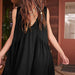 Color-Black-Women Clothing V Neck Sleeveless Pleated Vest Pocket Dress-Fancey Boutique