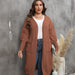 Color-Brown-Women Coat plus Size Women Clothes Loose Mid Length Woven Sweater Double Pocket Lantern Sleeve Sweater Cardigan-Fancey Boutique