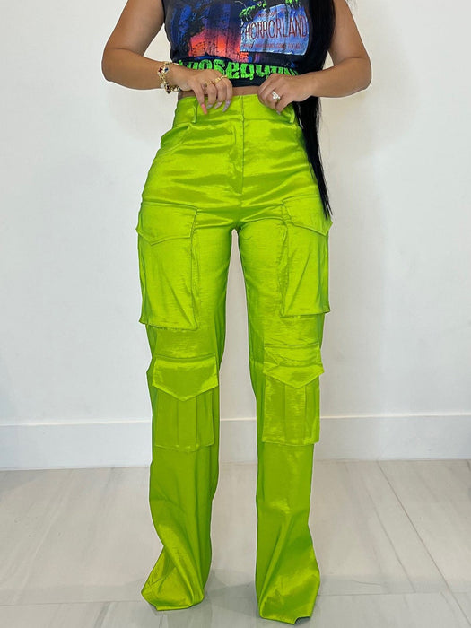 Color-Green-Casual Women Solid Color Multi Pocket Workwear Trousers-Fancey Boutique
