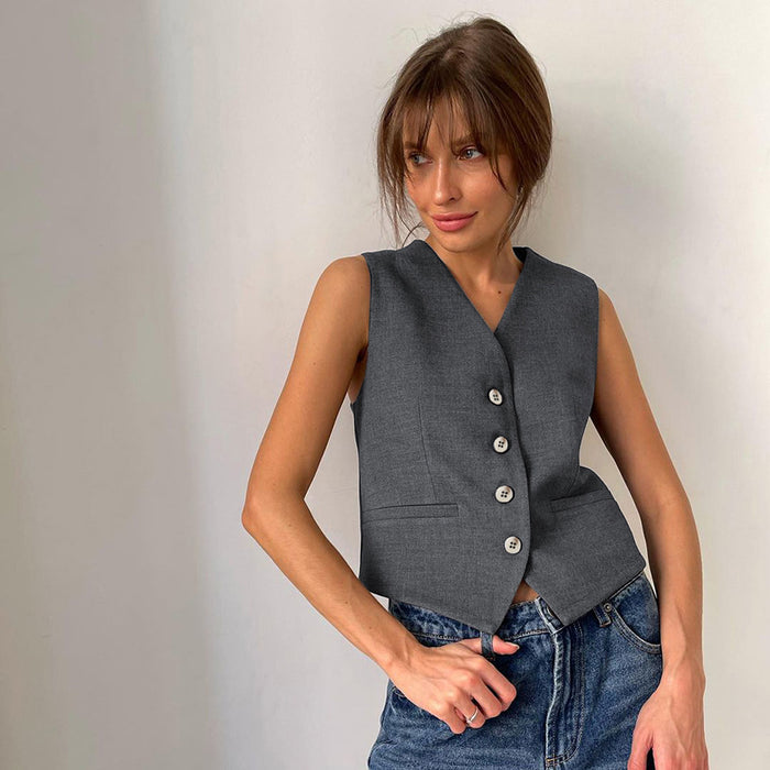 Summer Neutral Minimalist Gray Sleeveless Waistcoat Vest All Matching Women Clothing Two Piece Set-Fancey Boutique