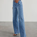 Loose Wide Leg Side Seam Stitching Frayed Hem Jeans Women-Fancey Boutique