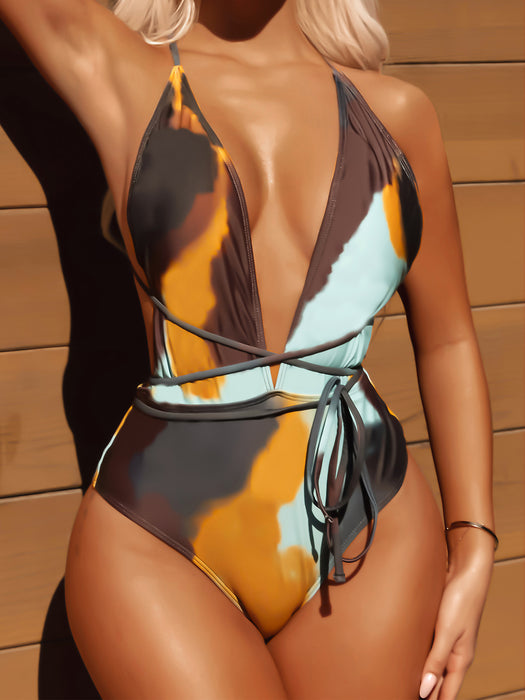 Women One Piece Lace Up Swimsuit Tie Dyed Sexy Bikini-Tie-Dye-Fancey Boutique