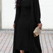 Women Clothing Solid Color Rib Fabric Stretch Cloak Coat Slim Fit V Neck Dress Two Piece Set-Black-Fancey Boutique