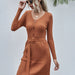 Color-Dirty Orange-Sweater Women Autumn Winter V-neck Button Dress Sweater Without Belt-Fancey Boutique