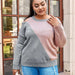 Color-Khaki-Plus Size Contrast Color Sweater Autumn Winter Loose Pullover Contrast Color Women Sweater-Fancey Boutique