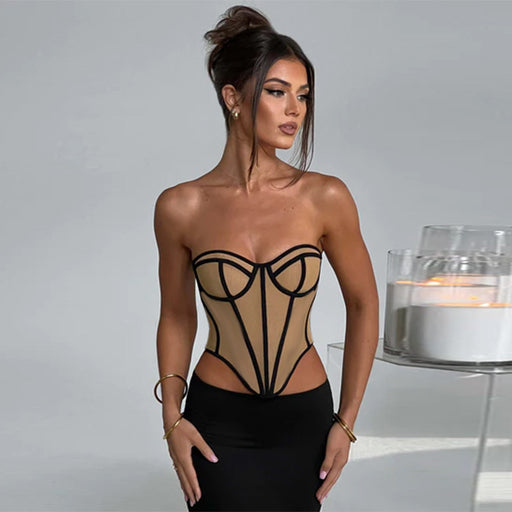 Color-Black-Sexy Tube Top Backless Design Lines Contrast Color Waist Top for Women-Fancey Boutique
