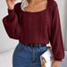 Color-Burgundy-Autumn Winter Casual Square Collar Twist Lantern Sleeve Pullover Sweater Women Clothing-Fancey Boutique