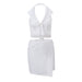 Color-White-Spring Elegant Striped Bow Short Halterneck Vest Slim Fit Cropped Hip Skirt Set-Fancey Boutique